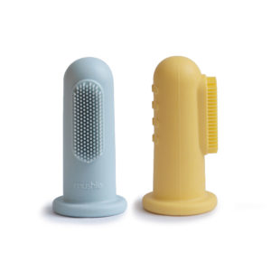 Silikónová zubna kefka na prst 2ks powder-blue-daffodil I Mushie